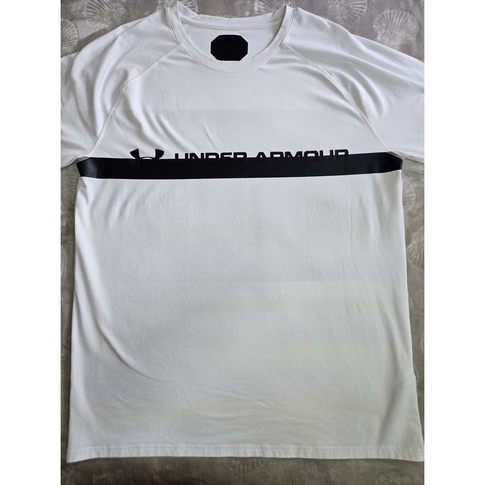 Under Armour Mens HeatGear Fitted ¾ Sleeve Graphic Shirt White Black 2XL